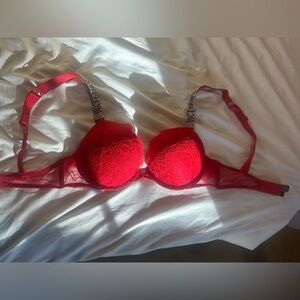 Victorias Secret Red Lace Shine Strap Push Up Very Sexy Bra
